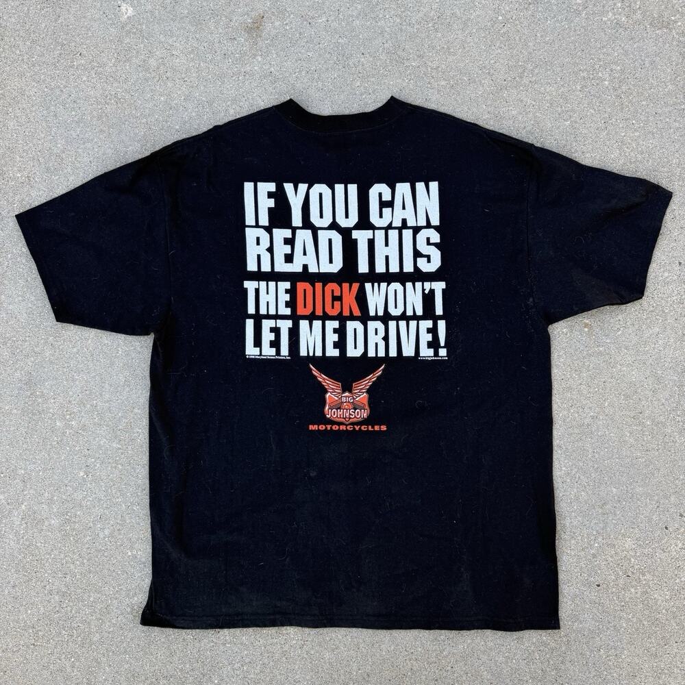 VTG 90s Big Johnson Motorcycles If You Can Read This The B Fell Off Shirt Sz 2XL